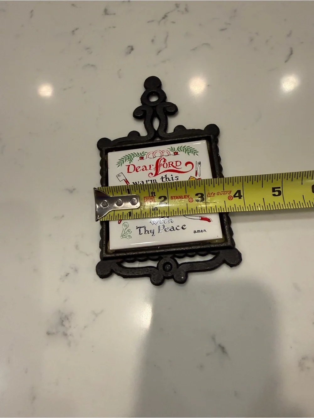 Vintage Made in Japan Kitchen Prayer Ceramic Tile Cast Iron Trivet Wall Decor